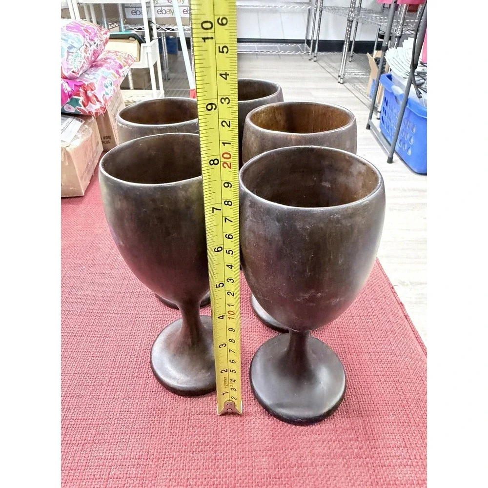 VTG Haiti HandCrafted Natural Grain Wood Goblets by 